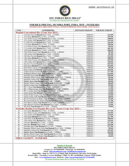 EXW-FOB PRICING WEF 19-02-2024