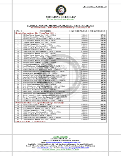 FOB-EXW RICE PRICING WEF 18-03-2024