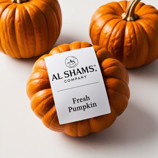 تصميم صوره عن منتج قرع العسل ومكتوب على الصوره عنوان AL shams company و fresh pumpkin