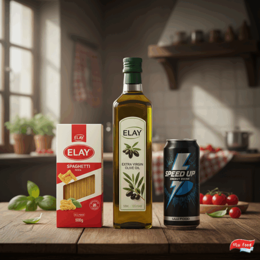 ulu food, energy drinks and soft drinks, pasta, olive oil- elay