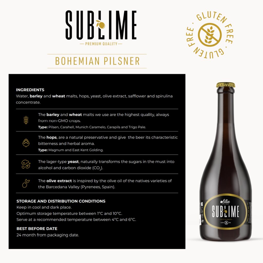 Bière verte Oliba | SUBLIME 75CL · 6,7% | La première bière verte au monde aux olives. Sans gluten, artisanal dans le style Bohemian Pilsner avec des ingrédients 100 % naturels.