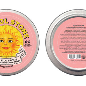 Xylitol Stone Hard Candy Strawberry 70g Tin Can