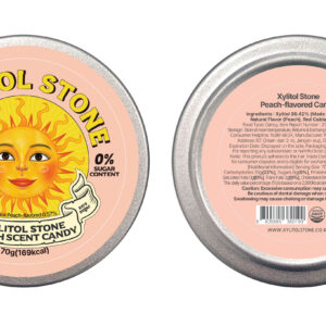 Xylitol Stone Hard Candy Peach 70g Tin Can