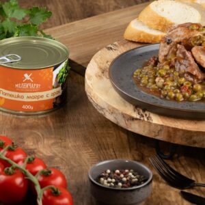 Canned food - cooked dishes – pork with peas, beef with carrots, chicken with green beans and more (Copy)