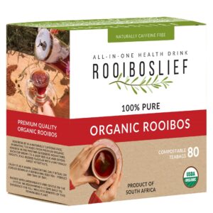 Rooiboslief Organic Rooibos Tea Bags | 80 Compostable Tagless Teabags 200g | Caffeine-Free Herbal Tea | Pure South African Rooibos
